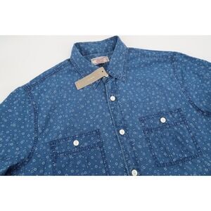 Wallace & Barnes Mens Medium Short Sleeve Blue Geometric Button Up Shirt K9269